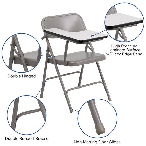 Round Metal Tablet Arm Chair, Right Hand, Beige, 18.5