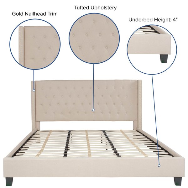 Platform Bed, Riverdale, King, Beige
