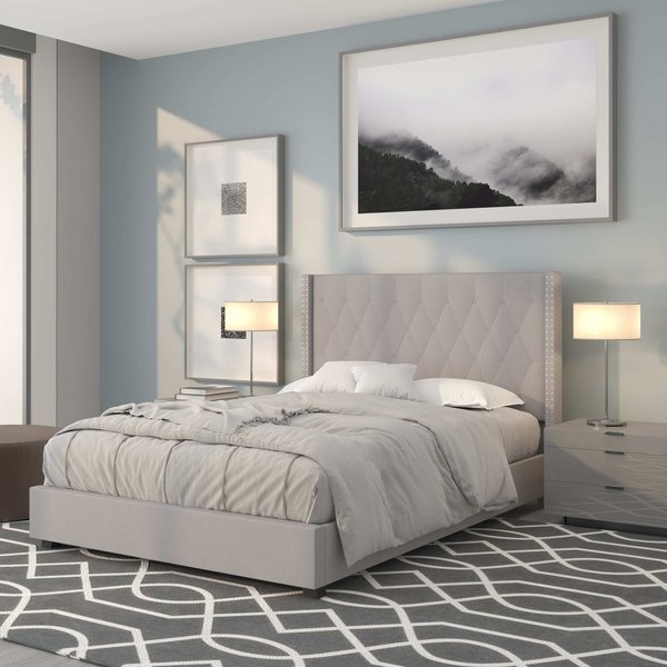 Platform Bed, Riverdale, Full, Light Gray
