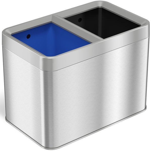 5 gal Rectangular Recycling Bin, Silver, Stainless Steel
