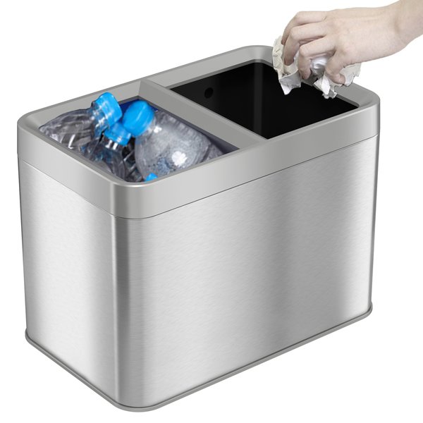 5 gal Rectangular Recycling Bin, Silver, Stainless Steel