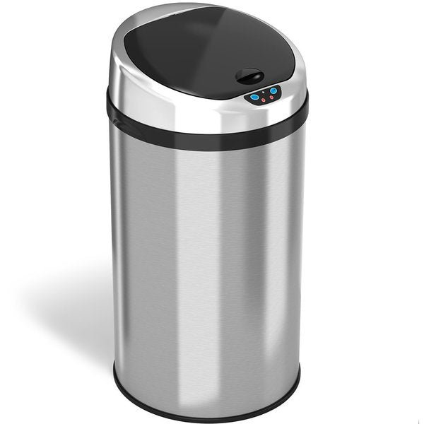 8 gal Round Trash Can, Silver, Stainless Steel