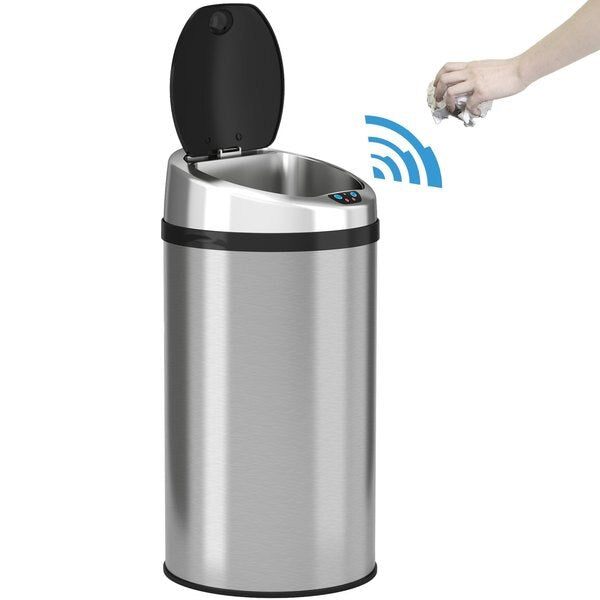 8 gal Round Trash Can, Silver, Stainless Steel