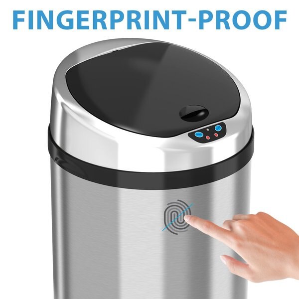 8 gal Round Trash Can, Silver, Stainless Steel