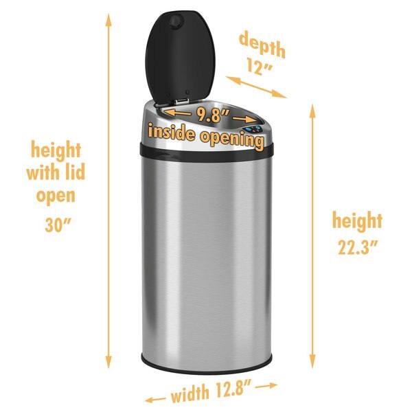 8 gal Round Trash Can, Silver, Stainless Steel