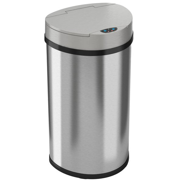 13 gal Semicircular Trash Can, Silver, Stainless Steel