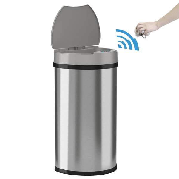 13 gal Semicircular Trash Can, Silver, Stainless Steel