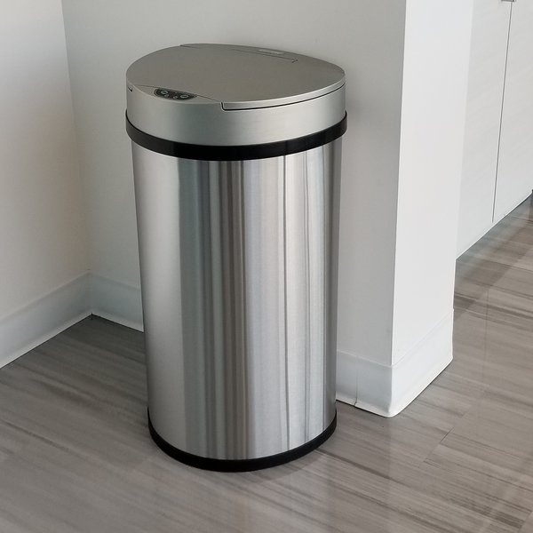 13 gal Semicircular Trash Can, Silver, Stainless Steel