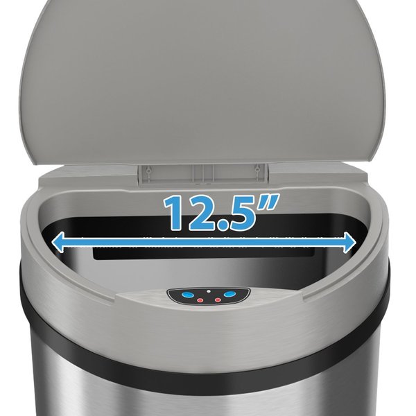 13 gal Semicircular Trash Can, Silver, Stainless Steel