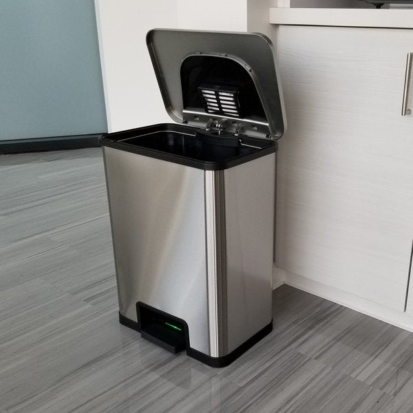 13 gal Rectangular Trash Can, Silver, Stainless Steel