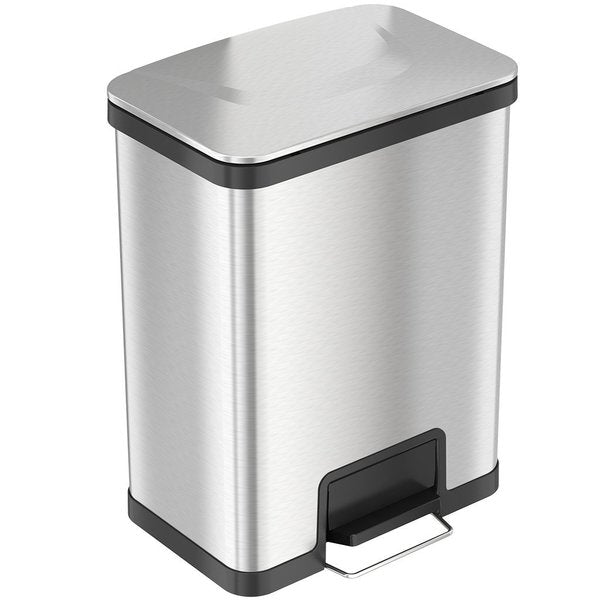 13 gal Rectangular Trash Can, Silver, Stainless Steel