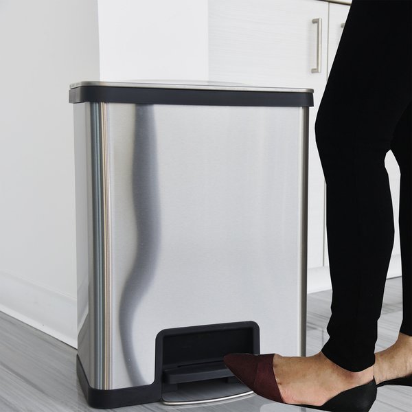 13 gal Rectangular Trash Can, Silver, Stainless Steel