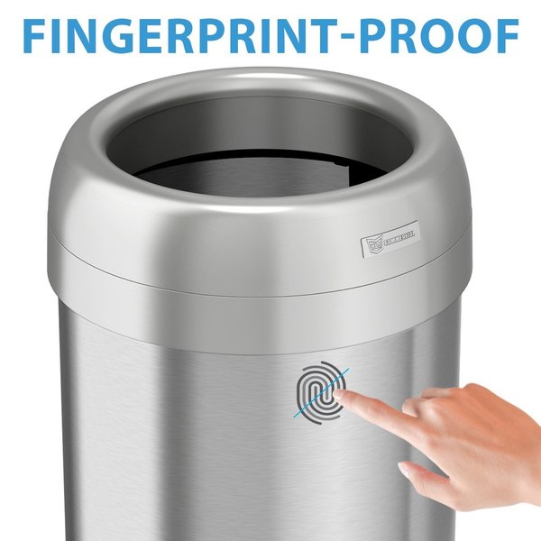 13 gal Round Trash Can, Silver, Stainless Steel