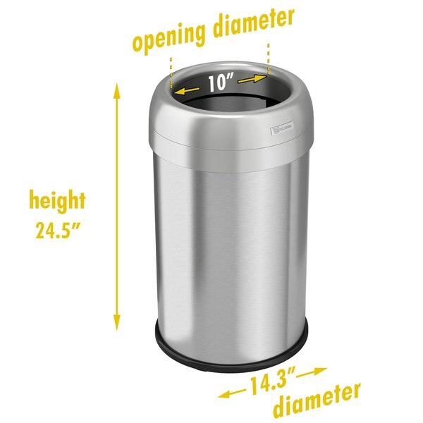 13 gal Round Trash Can, Silver, Stainless Steel