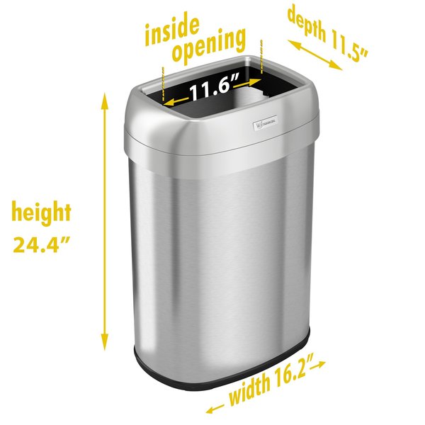 13 gal Oval Trash Can, Silver, Stainless Steel