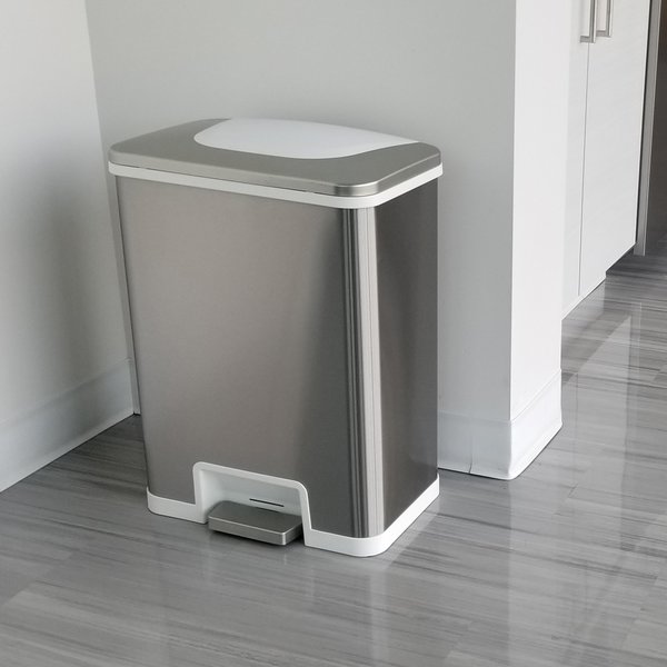13 gal Rectangular Trash Can, Silver, Stainless Steel