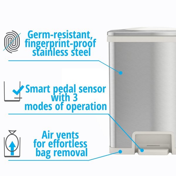 13 gal Rectangular Trash Can, Silver, Stainless Steel
