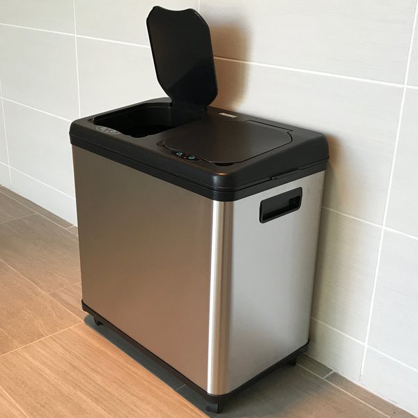 Recycling Bin, Satin Black/Satin Alum, Stainless Steel