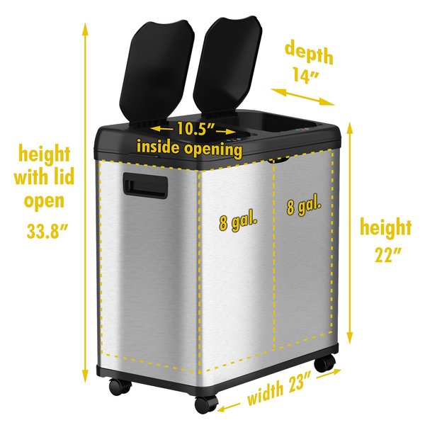 Recycling Bin, Satin Black/Satin Alum, Stainless Steel