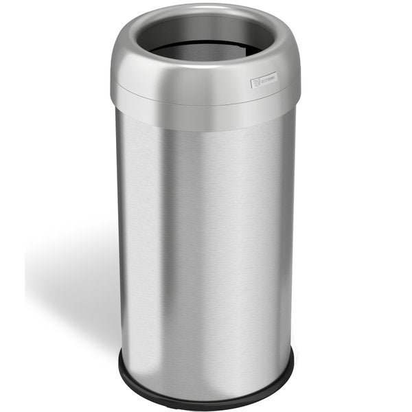 16 gal Round Trash Can, Silver, Stainless Steel