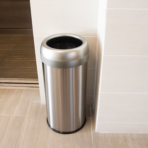 16 gal Round Trash Can, Silver, Stainless Steel