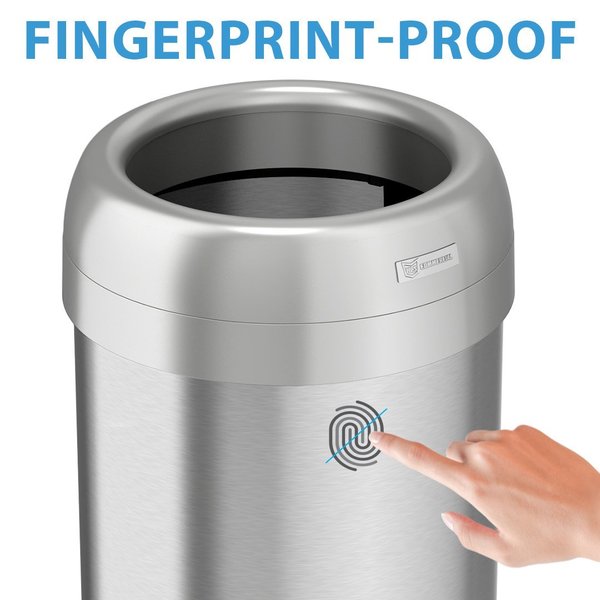 16 gal Round Trash Can, Silver, Stainless Steel