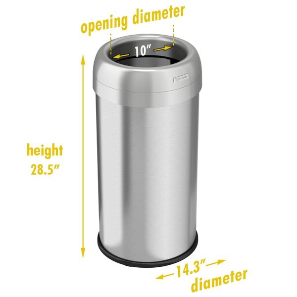 16 gal Round Trash Can, Silver, Stainless Steel