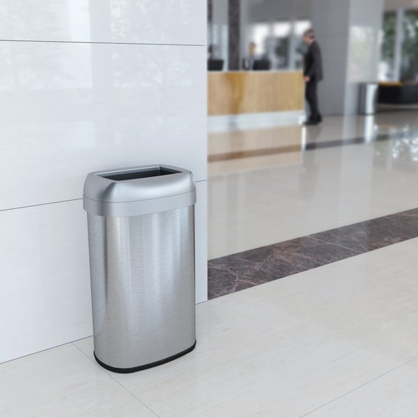 16 gal Oval Trash Can, Silver, Stainless Steel