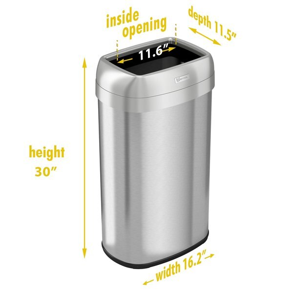 16 gal Oval Trash Can, Silver, Stainless Steel