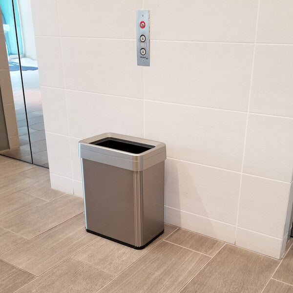 16 gal Rectangular Trash Can, Silver, Stainless Steel