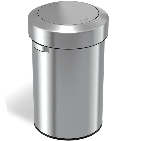 17 gal Round Round Swing Top Trash Can, Stainless Ste, Silver, Stainless Steel