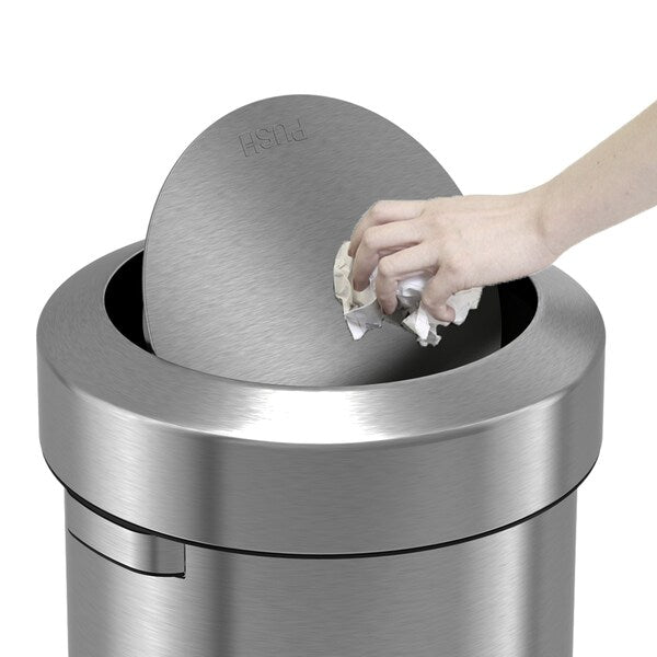 17 gal Round Round Swing Top Trash Can, Stainless Ste, Silver, Stainless Steel