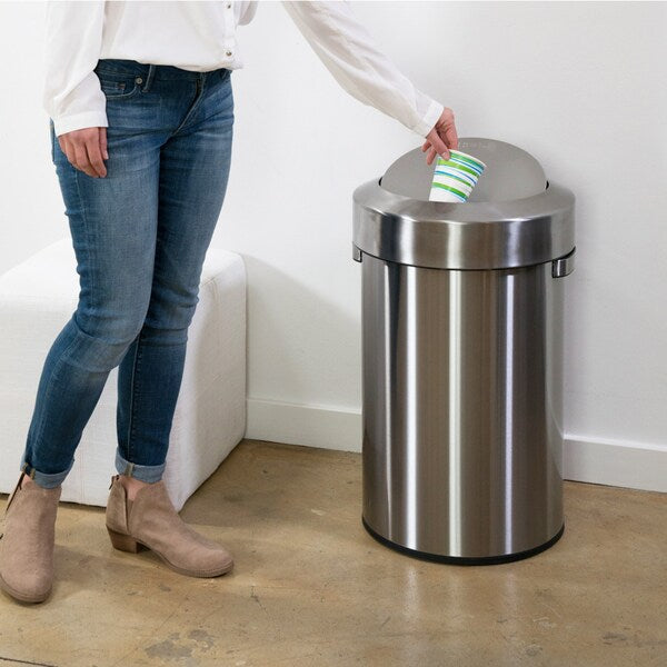 17 gal Round Round Swing Top Trash Can, Stainless Ste, Silver, Stainless Steel
