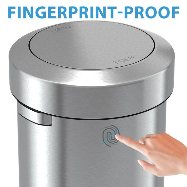 17 gal Round Round Swing Top Trash Can, Stainless Ste, Silver, Stainless Steel
