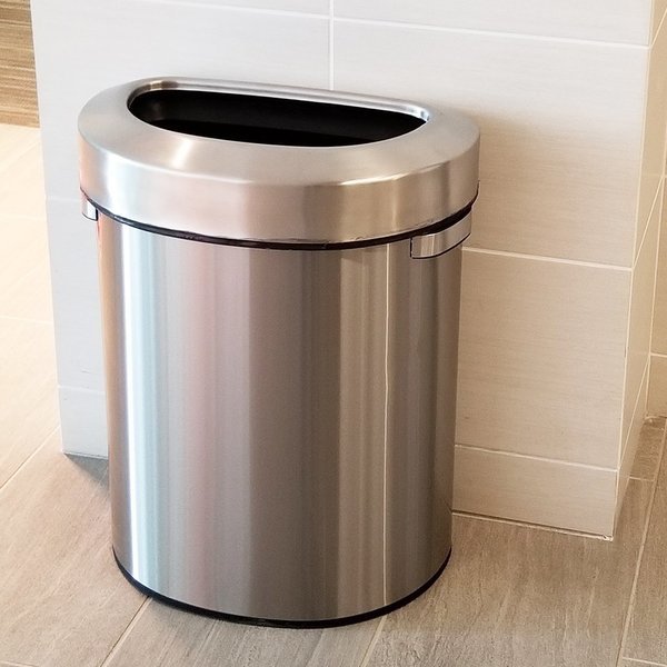 18 gal Round Semi-Round Open Top Trash Can, 18 Gallon, Silver, Stainless Steel