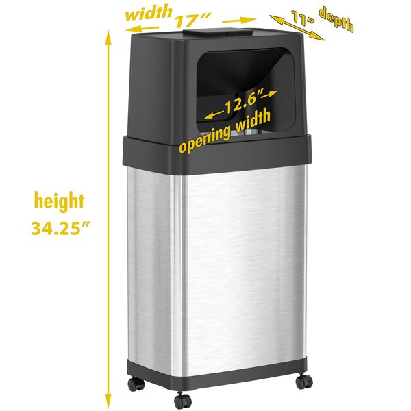 18 gal Rectangular Trash Can, Silver, Stainless Steel