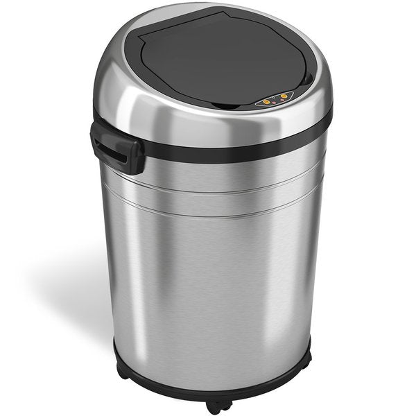 18 gal Round Trash Can, Silver, Stainless Steel