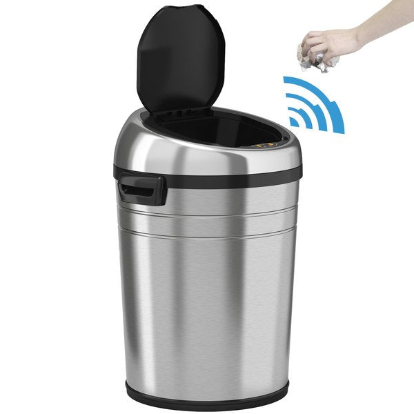 18 gal Round Trash Can, Silver, Stainless Steel