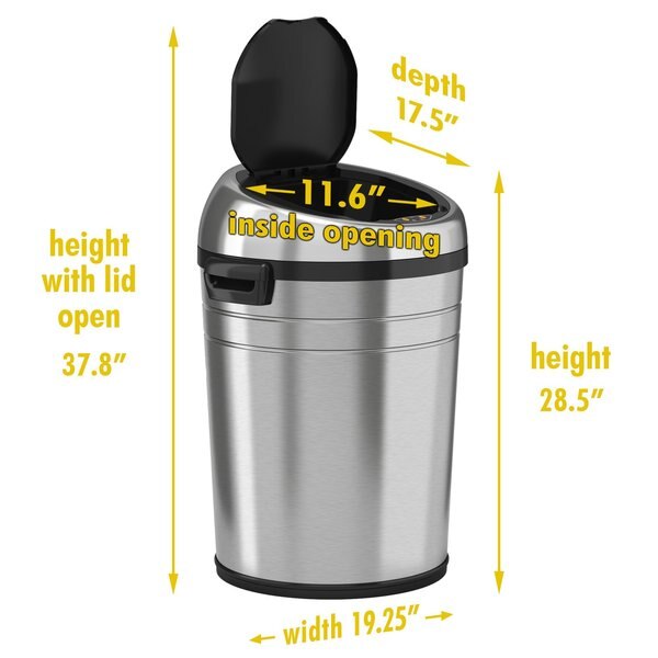 18 gal Round Trash Can, Silver, Stainless Steel