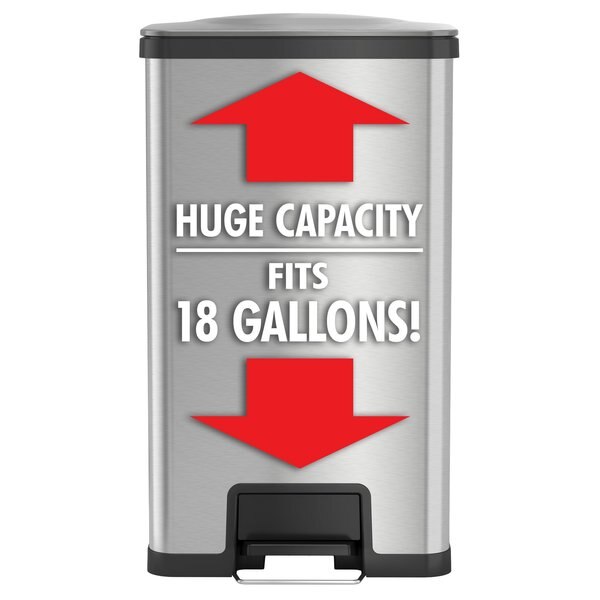 18 gal Trash Can, Silver, Stainless Steel