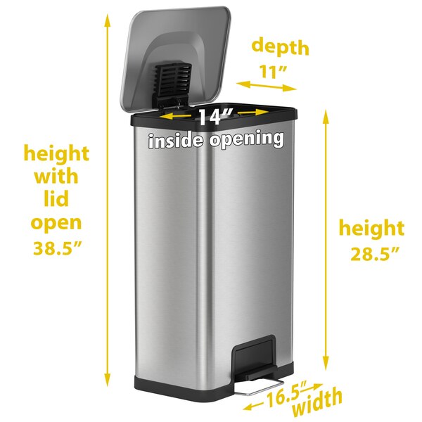 18 gal Trash Can, Silver, Stainless Steel