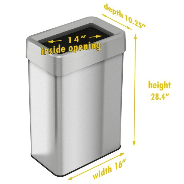 18 gal Rectangular Trash Can, Silver, Stainless Steel