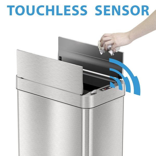 18 gal Trash Can, Silver, Stainless Steel