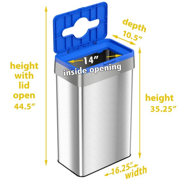 Recycle Bin, Stainless Steel, 21 Gallon /, Silver, Stainless Steel
