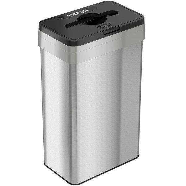 21 gal Rectangular Trash Can, Silver, Stainless Steel