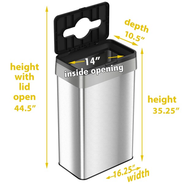 21 gal Rectangular Trash Can, Silver, Stainless Steel