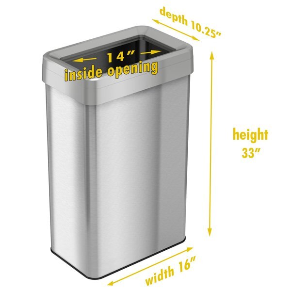 21 gal Rectangular Trash Can, Silver, Stainless Steel