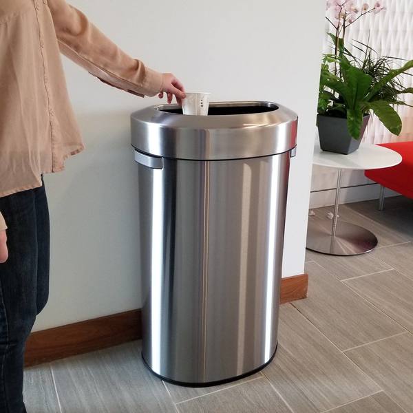 23 gal Round Trash Can, Silver, Stainless Steel