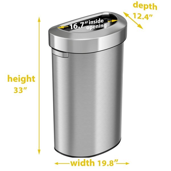 23 gal Round Trash Can, Silver, Stainless Steel