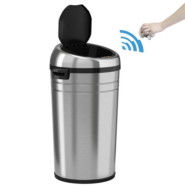 23 gal Round Trash Can, Silver, Stainless Steel
